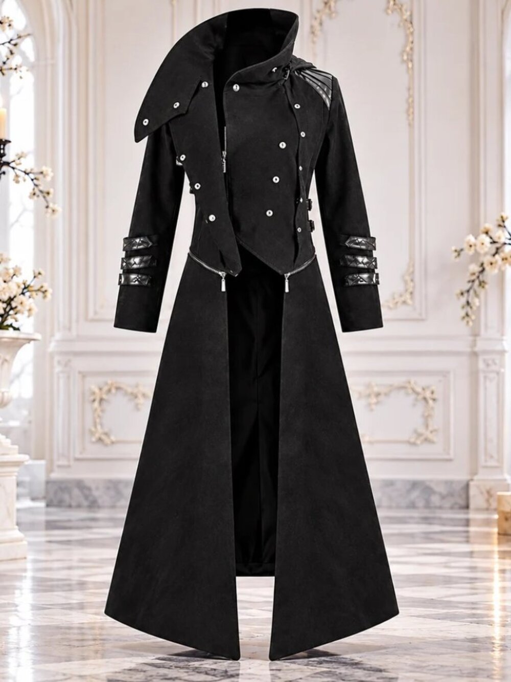 Scorpion Men's Black Punisher Hooded Trench Coat Long Jacket Black Coat